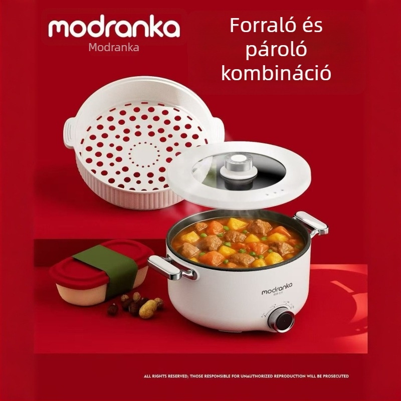 Elektromos többfunkciós főzőedény tészta főzéséhez — 6,1–10 l kapacitás, belső tartály rozsdamentes acélból, levehető belső tartály a könnyű tisztításhoz, mechanikus vezérlés, 4–5 fő számára, minden egyben párolás és főzés.
