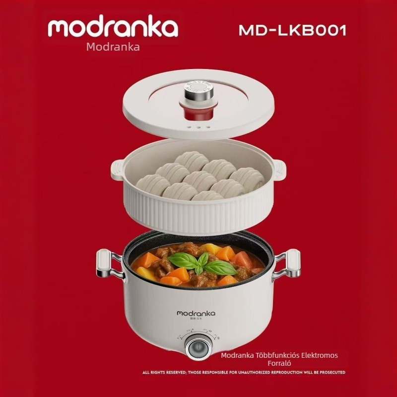 Elektromos többfunkciós főzőedény tészta főzéséhez — 6,1–10 l kapacitás, belső tartály rozsdamentes acélból, levehető belső tartály a könnyű tisztításhoz, mechanikus vezérlés, 4–5 fő számára, minden egyben párolás és főzés.