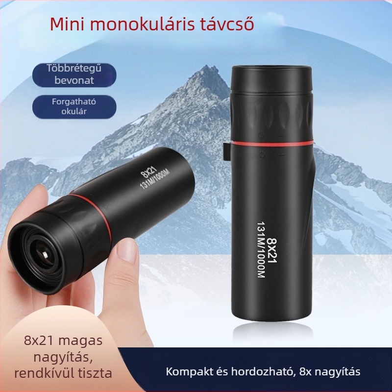 8x21 Monokuláris távcső kültéri madármegfigyeléshez – hordozható, telefon-tartó, széles látómező HD