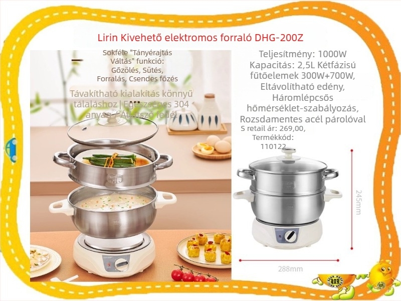 Elektronikus forróedény (1–2 L kapacitás, 801–1000 W, gőz funkció, száraz égés elleni védelem, 220V)