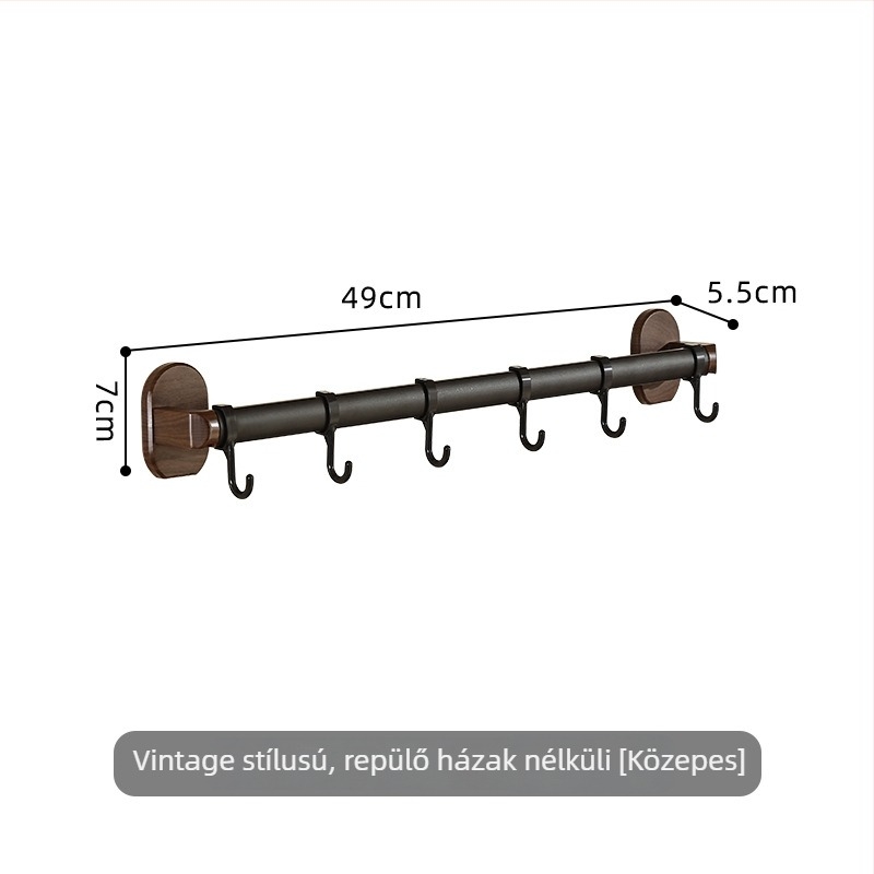 Fali konyhai tároló 4–8 horoggal, fúrás nélkül, műanyag kivitel, teherbírás 1–3 kg