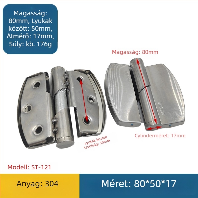 Fürdőszobai elválasztó ajtópánt, rozsdamentes acélból, csiszolt felület, H-alakú, 2,5 mm vastagság, levehető