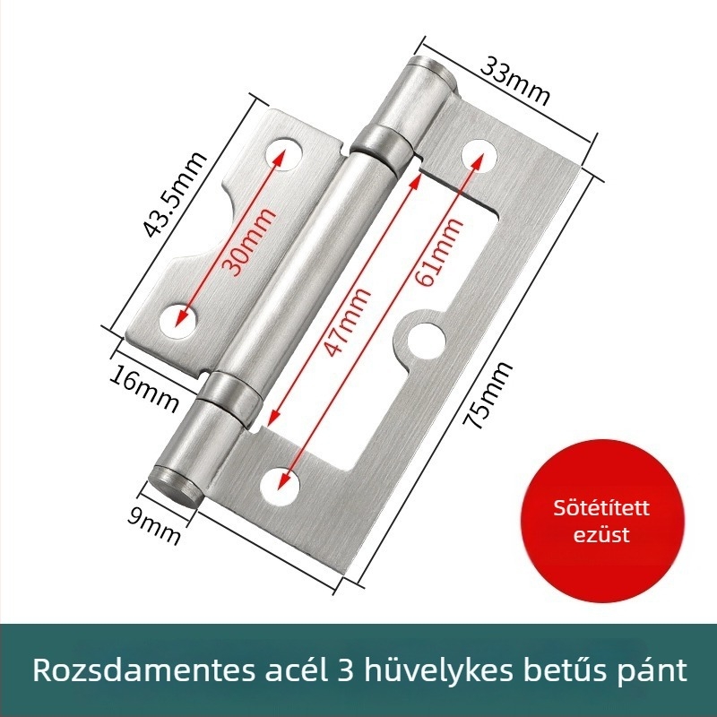 Rozsdamentes acél ajtózsanér fa- és szekrényajtókhoz – slot nélküli, halk csapágy, vastított hajlított kialakítás