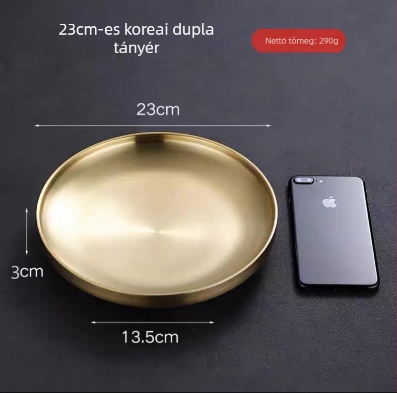 304 rozsdamentes acél Koreai-stílusú kétszintes grill tál, szigeteléssel, nyugati típusú tálaló, arany színű nasi tál, vastagított kerek lemez
