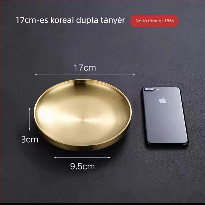 304 rozsdamentes acél Koreai-stílusú kétszintes grill tál, szigeteléssel, nyugati típusú tálaló, arany színű nasi tál, vastagított kerek lemez