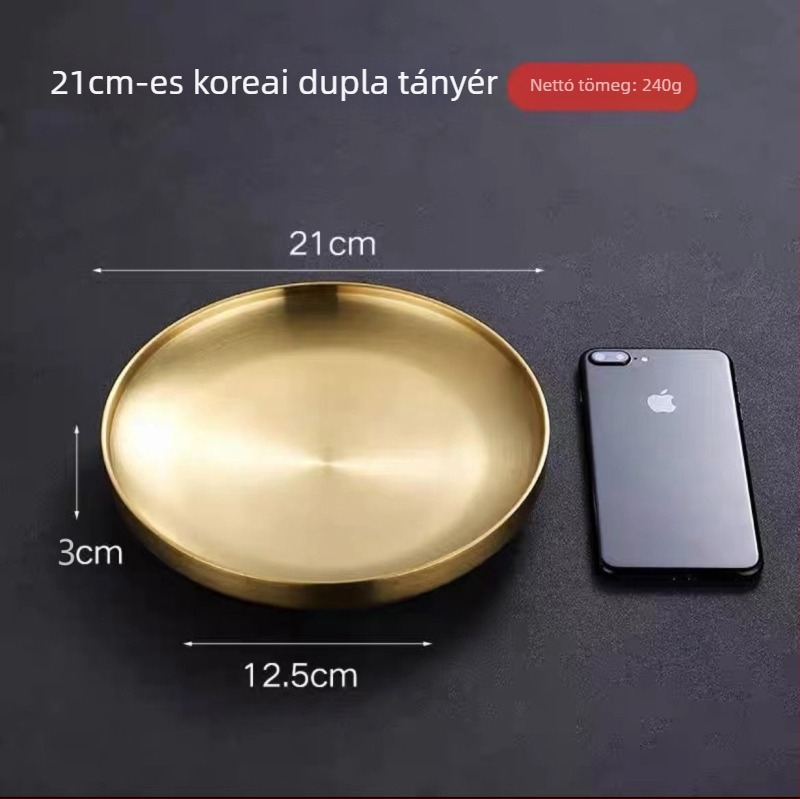 304 rozsdamentes acél Koreai-stílusú kétszintes grill tál, szigeteléssel, nyugati típusú tálaló, arany színű nasi tál, vastagított kerek lemez