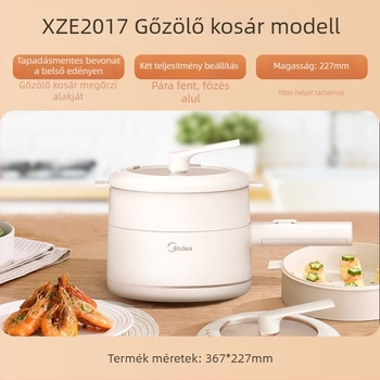 MC-XZE2017 Elektromos főzőedény gőzölővel, kapacitás legfeljebb 2 L, 2 réteg, belső rozsdamentes acél tartály, mechanikus vezérlés, grill és shabu-shabu, 4–5 adaghoz