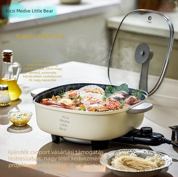 Little Bear elektromos forró edény, 6 L kapacitás, 1500 W, belső edény öntvényből, állítható hőmérséklet és száraz égés elleni védelem