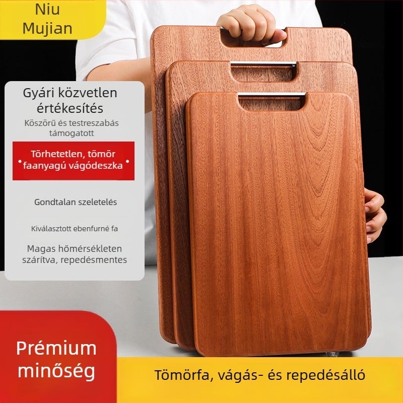 Ebony tömörfa vágódeszka, kétoldalas, négyszögletes alakú, háztartási használatra