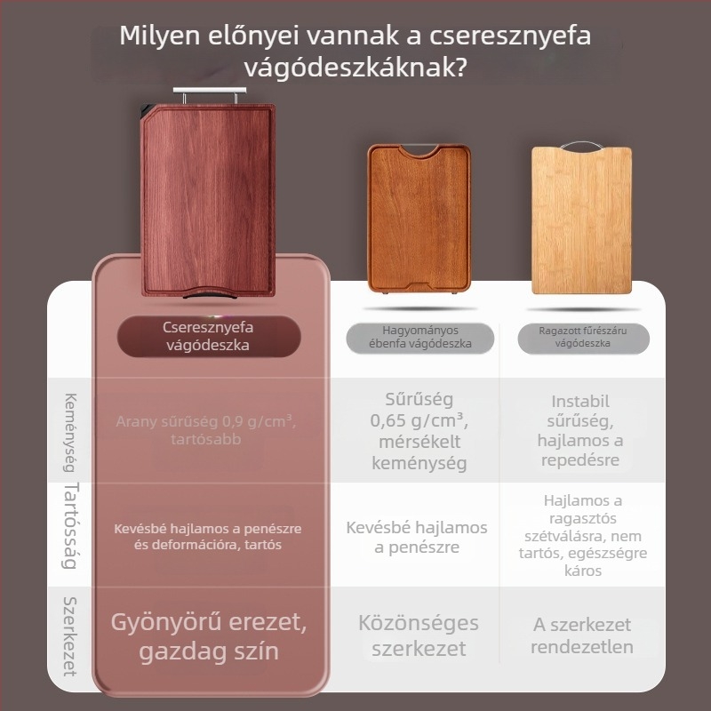 Amy cseresznyefából készült vágódeszka – tömörfa, kétoldalas konyhai használatra