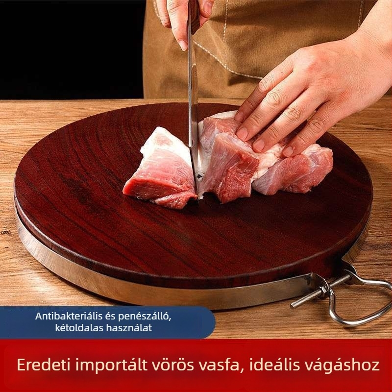 Valódi vasfából készült vágódeszka – masszív fa, antibakteriális, kör alakú, vastag kivitel a konyhának