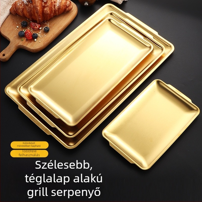Hosszúkás téglalap alakú 304 rozsdamentes acél tálca koreai barbecue-hez, desszert és sushi tálalásához