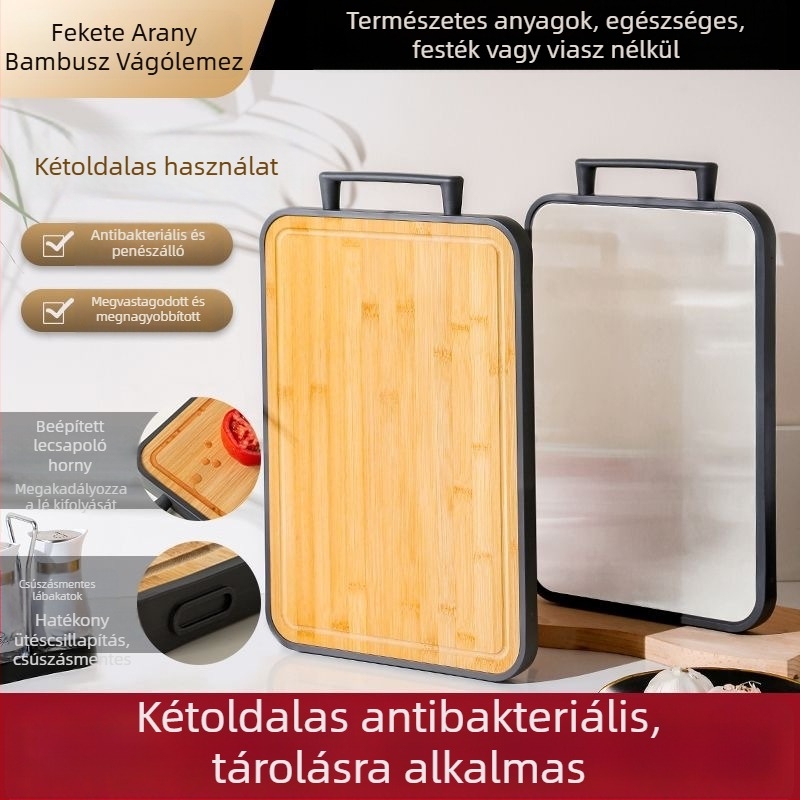 Kétoldalas bambusz vágódeszka – vastagabb konyhai tábla, csúszásmentes és antibakteriális, gyümölcsök és zöldségek vágására