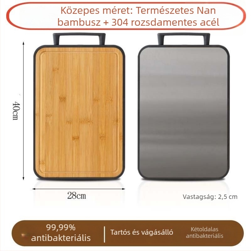 Kétoldalas bambusz vágódeszka – vastagabb konyhai tábla, csúszásmentes és antibakteriális, gyümölcsök és zöldségek vágására