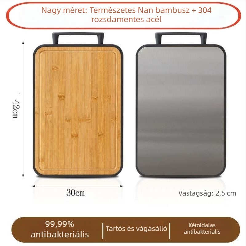 Kétoldalas bambusz vágódeszka – vastagabb konyhai tábla, csúszásmentes és antibakteriális, gyümölcsök és zöldségek vágására