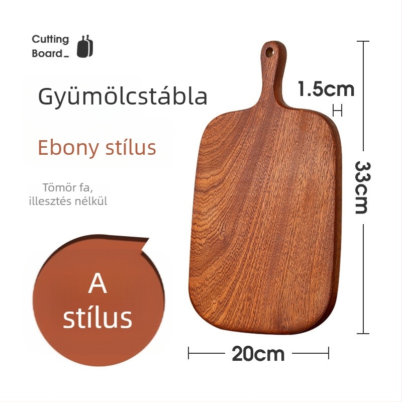 Egész fából készült vágódeszka ebony fával, nordic stílusú kenyér- és gyümölcsdeszka