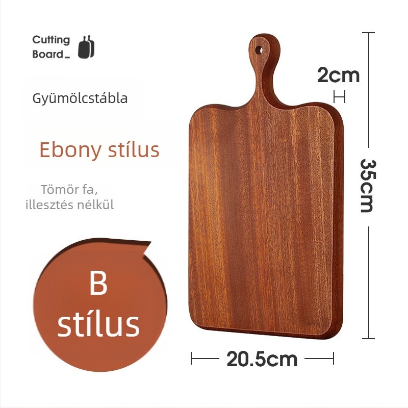Egész fából készült vágódeszka ebony fával, nordic stílusú kenyér- és gyümölcsdeszka