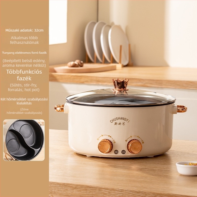 Kétfunkciós elektromos forró fazék és wok, kapacitás 4,1–6 L, 5+ személy számára, tapadásmentes belső bevonat, gombos vezérlés, modell WX-02