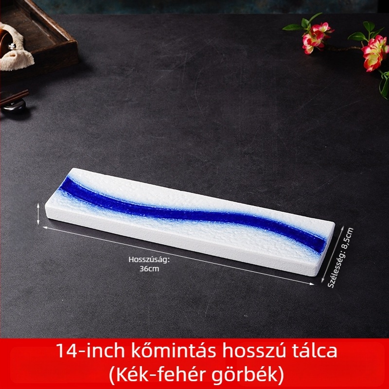 Sushi tál (japán stílus, porcelán, négyzet alakú, mikrohullámú sütő kompatibilis, mázas felület)