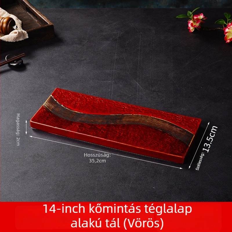 Sushi tál (japán stílus, porcelán, négyzet alakú, mikrohullámú sütő kompatibilis, mázas felület)