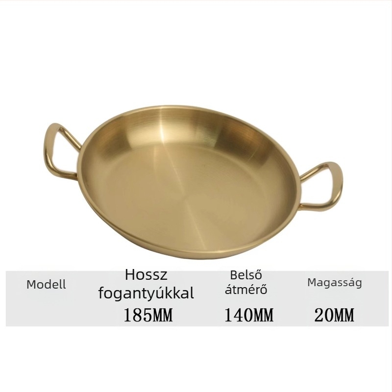 Rozsdamentes acél dupla fülű grill tál, koreai stílusú, vastagított, modern kialakítású grillezéshez és falatozáshoz