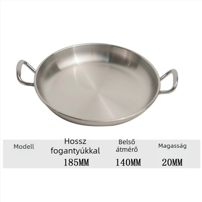 Rozsdamentes acél dupla fülű grill tál, koreai stílusú, vastagított, modern kialakítású grillezéshez és falatozáshoz