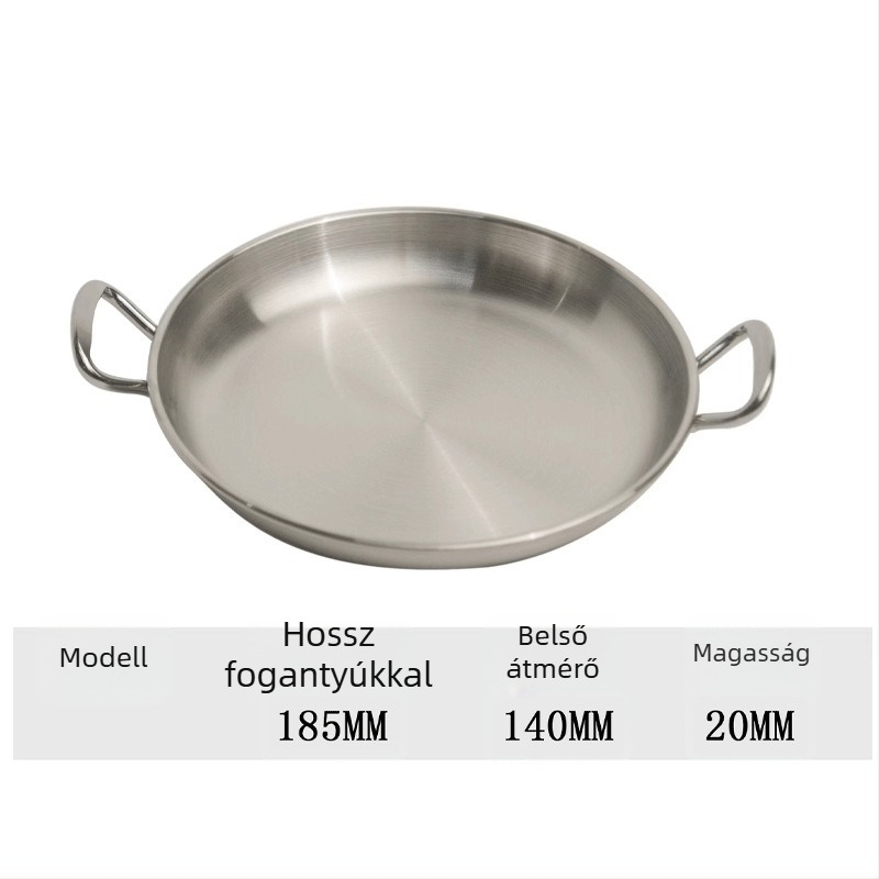 Rozsdamentes acél dupla fülű grill tál, koreai stílusú, vastagított, modern kialakítású grillezéshez és falatozáshoz