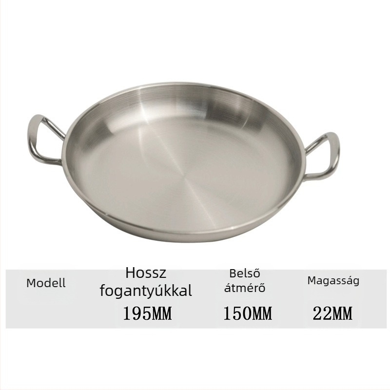 Rozsdamentes acél dupla fülű grill tál, koreai stílusú, vastagított, modern kialakítású grillezéshez és falatozáshoz
