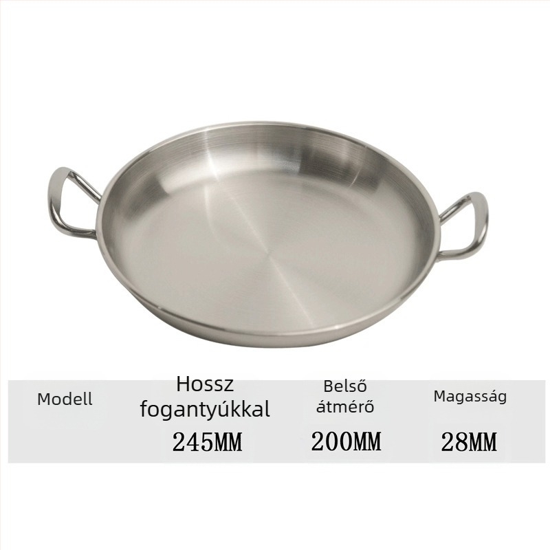 Rozsdamentes acél dupla fülű grill tál, koreai stílusú, vastagított, modern kialakítású grillezéshez és falatozáshoz