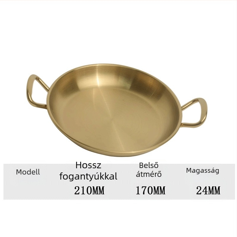 Rozsdamentes acél dupla fülű grill tál, koreai stílusú, vastagított, modern kialakítású grillezéshez és falatozáshoz