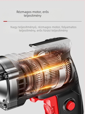 Kézi elektromos fúró 220V, háztartási használat, előre-hátra forgás, fix sebesség, kábeles