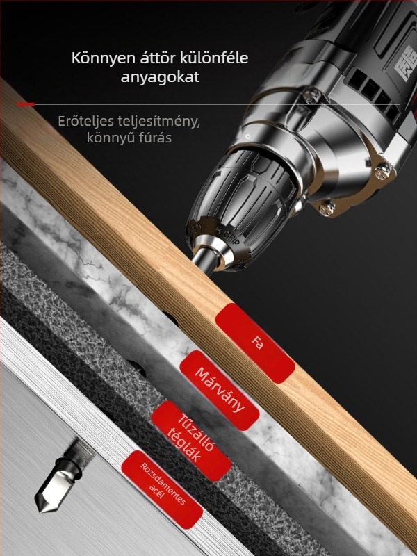 Kézi elektromos fúró 220V, háztartási használat, előre-hátra forgás, fix sebesség, kábeles