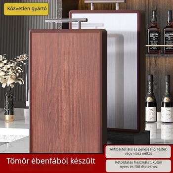 Ebenfa vágódeszka, kétoldalas, antibakteriális és penészmentes, vastagított, rozsdamentes acél éllel, konyhai használatra