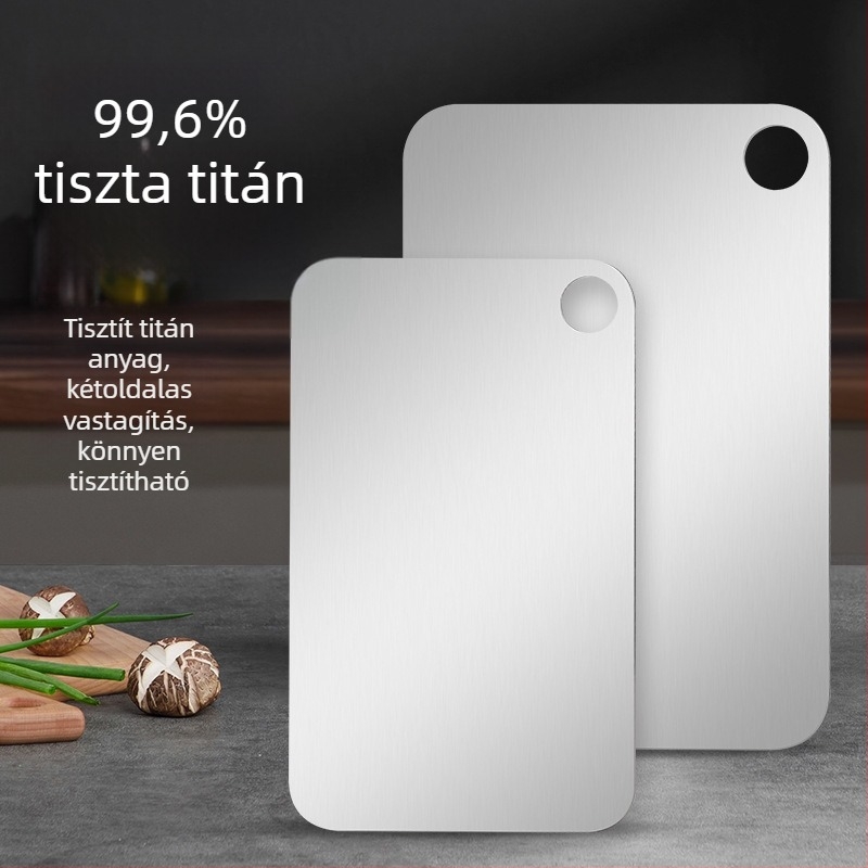 Tiszta titánból készült vágódeszka, kétoldalas, hordozható, konyhai használatra, gyümölcs, hús és zöldség vágásához, kempingezéshez