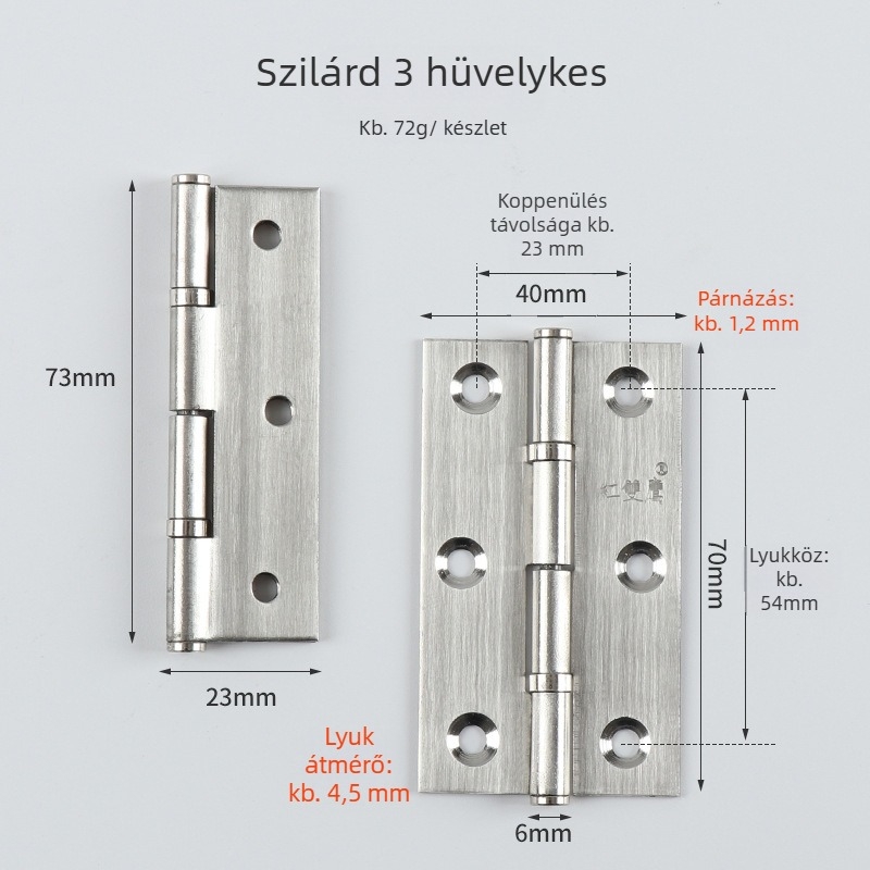 Rozsdamentes acél csuklópánt csapágyas, szekrényajtókhoz – Brushed finish, modern egyszerű stílus