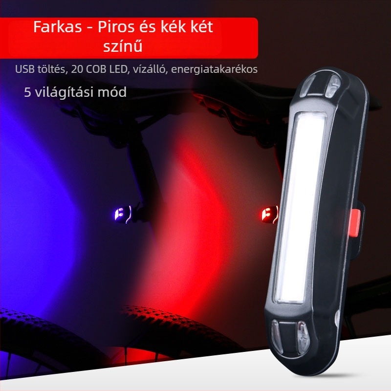 Újratölthető két színű hátsó lámpa kerékpárhoz, sisakvilágítás éjszakai bringázáshoz, kültéri kerékpáros felszerelés