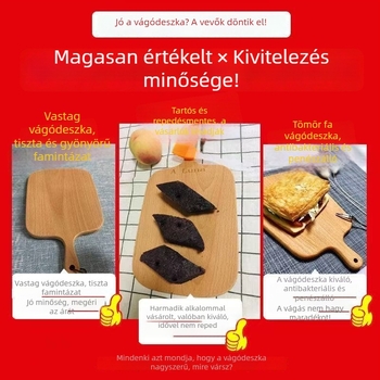 Kompakt keményfa vágódeszka a konyhába, többfunkciós kenyértál és gyümölcstál, antibakteriális és penészálló