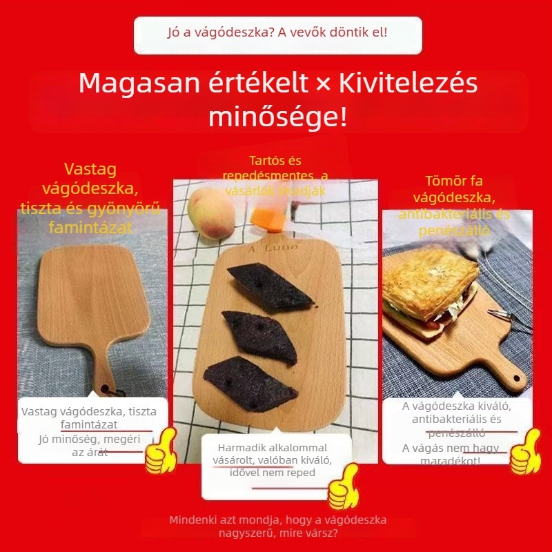Kompakt keményfa vágódeszka a konyhába, többfunkciós kenyértál és gyümölcstál, antibakteriális és penészálló