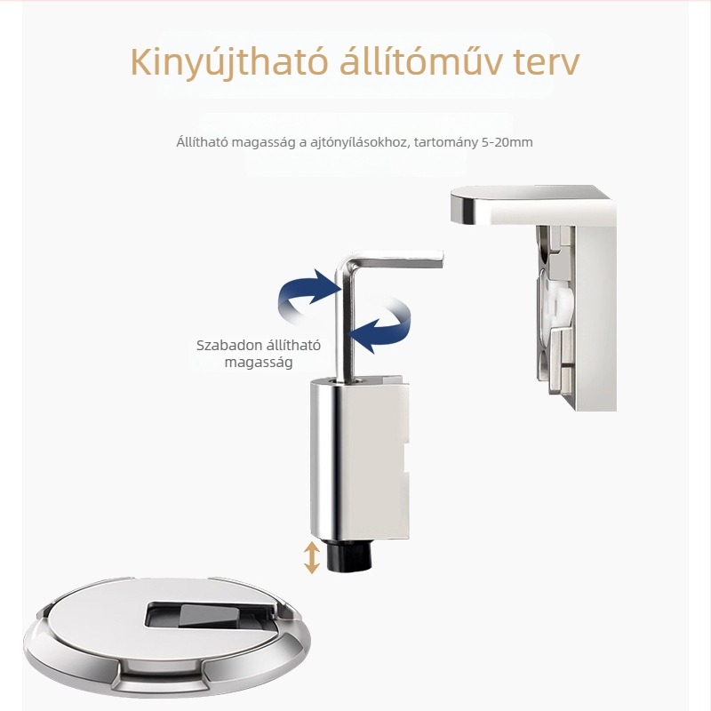 Mechanikus szélbiztos padlós ajtóstop, szívóhatás, csavarozás nélküli szerelés, cinkötvözet, elektroplazált felület, padlóra szerelhető, kézi működtetés