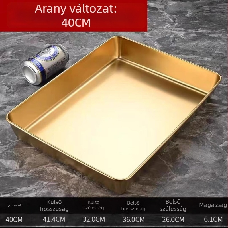 Rozsdamentes acél tálca, négyszögletes formájú, mikróban használható, mély tálkás konyhai tálca szállodai és étkezési felhasználásra