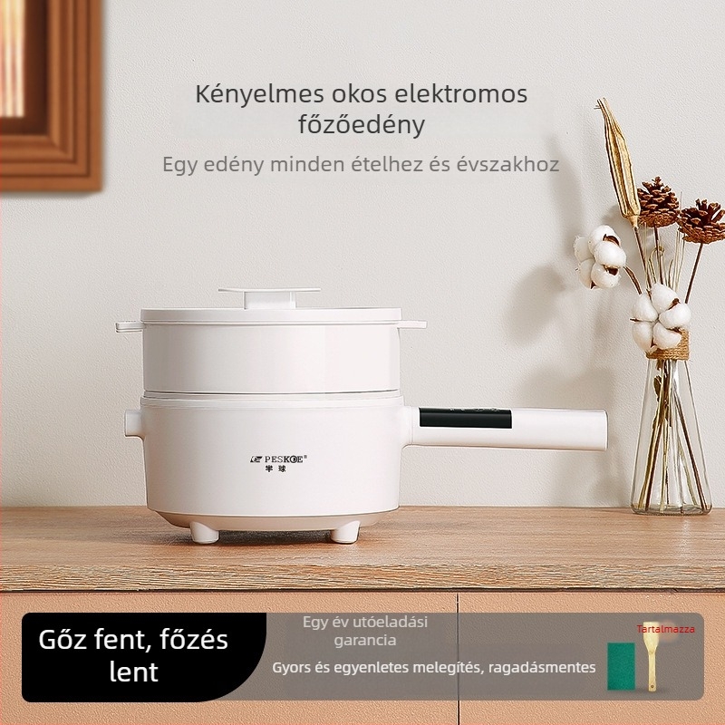 Integrált többfunkciós elektromos főzőedény rozsdamentes acél belső edénnyel, mikroprocesszoros vezérléssel, szigeteléssel, 2,1–4 L kapacitású, 2–3 személyre