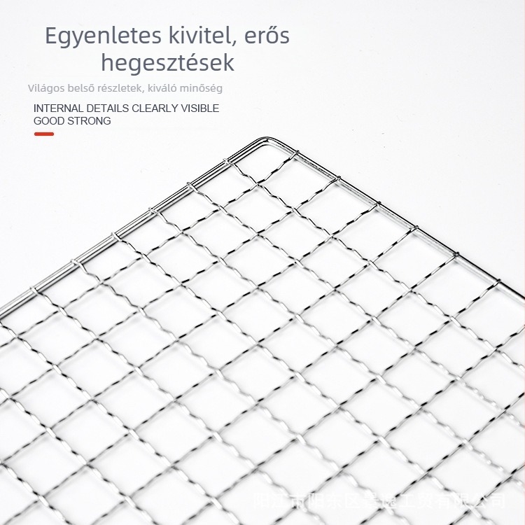 Vasból készült grillszűrő háló, négyzet alakú, elektroplatált bevonattal és ponthegesztéssel, könnyen tisztítható.