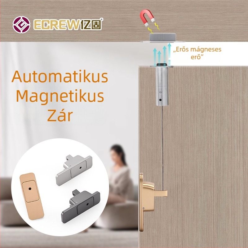 Rejtett mágneses ajtózár fabútorokhoz — F-típus, cink ötvözet, elektroplattolt felület, modern minimalist stílus