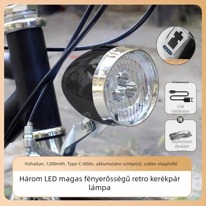 CYCLE ZONE Első kerékpár lámpa USB töltésű, 3 LED, mountain bike-hoz
