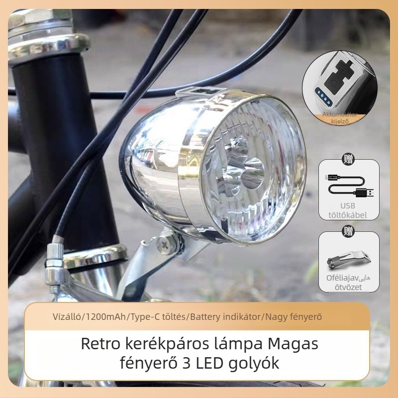 CYCLE ZONE Első kerékpár lámpa USB töltésű, 3 LED, mountain bike-hoz
