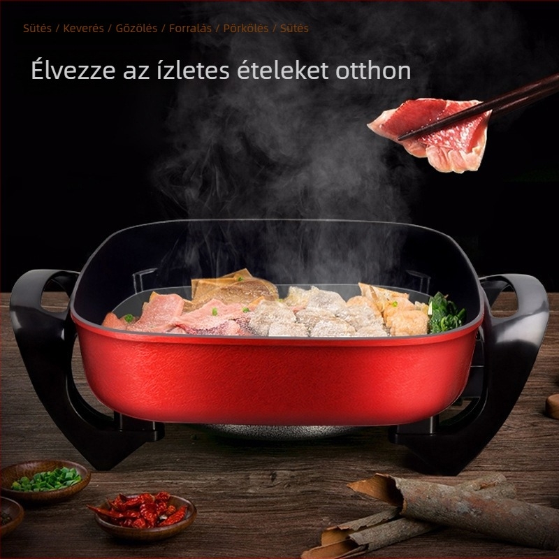 Elektrikus többfunkciós nem tapadó bevonatú forróedény, 1500W+, 5-6L kapacitás, alumínium ötvözet test, forgó gombos vezérlés, 220V