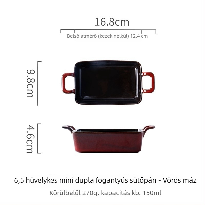 Kerámiából készült sütőforma kettős füllel, retro stílus, szabálytalan alak, sütő- és mikrohullámú sütőben használható