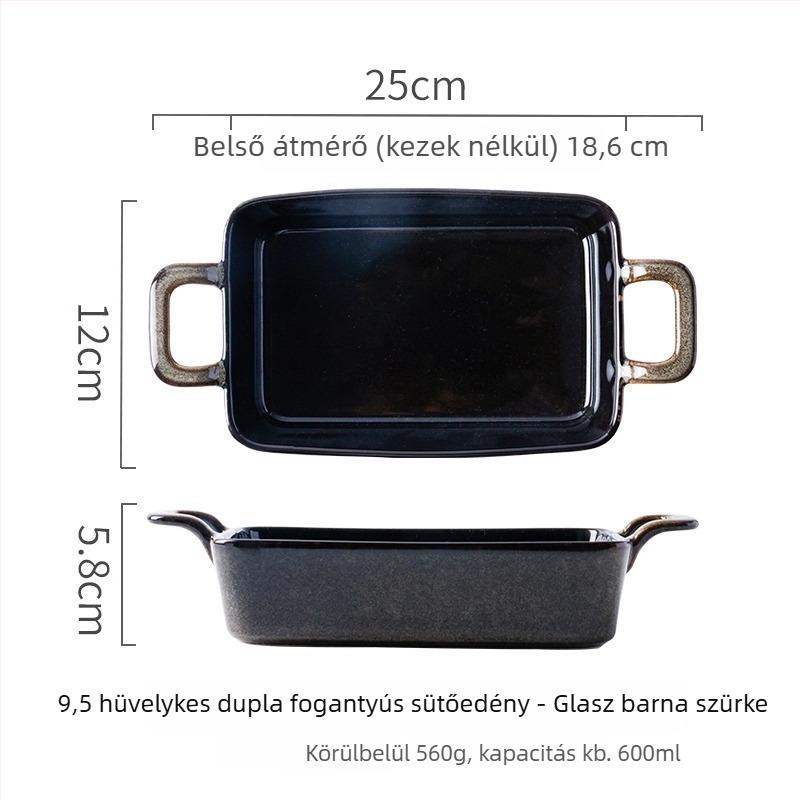 Kerámiából készült sütőforma kettős füllel, retro stílus, szabálytalan alak, sütő- és mikrohullámú sütőben használható