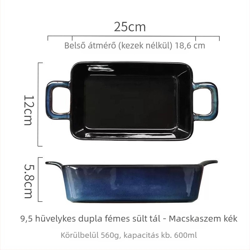 Kerámiából készült sütőforma kettős füllel, retro stílus, szabálytalan alak, sütő- és mikrohullámú sütőben használható