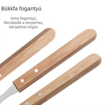 Szabadban használható BBQ szerszámkészlet rozsdamentes acélból, nyéllel: kés, fogó, villa, spatula